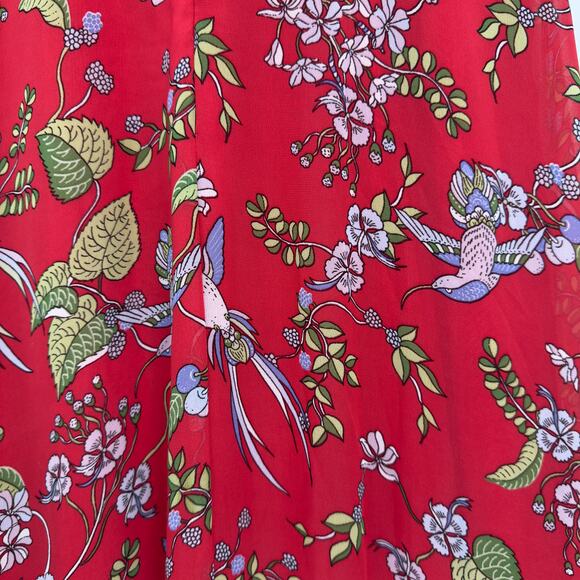 Nanette Lepore Sleeveless Maxi Dress Sz 6 Red Chiffon Floral Hummingbird Print - Picture 9 of 15
